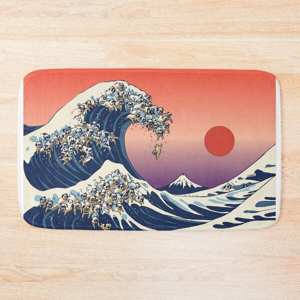 The Great Wave of Pug Bath Mat