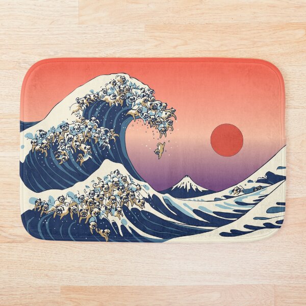 The Great Wave of Pug Bath Mat