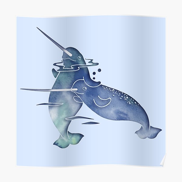Blue Sea Narwhal Poster