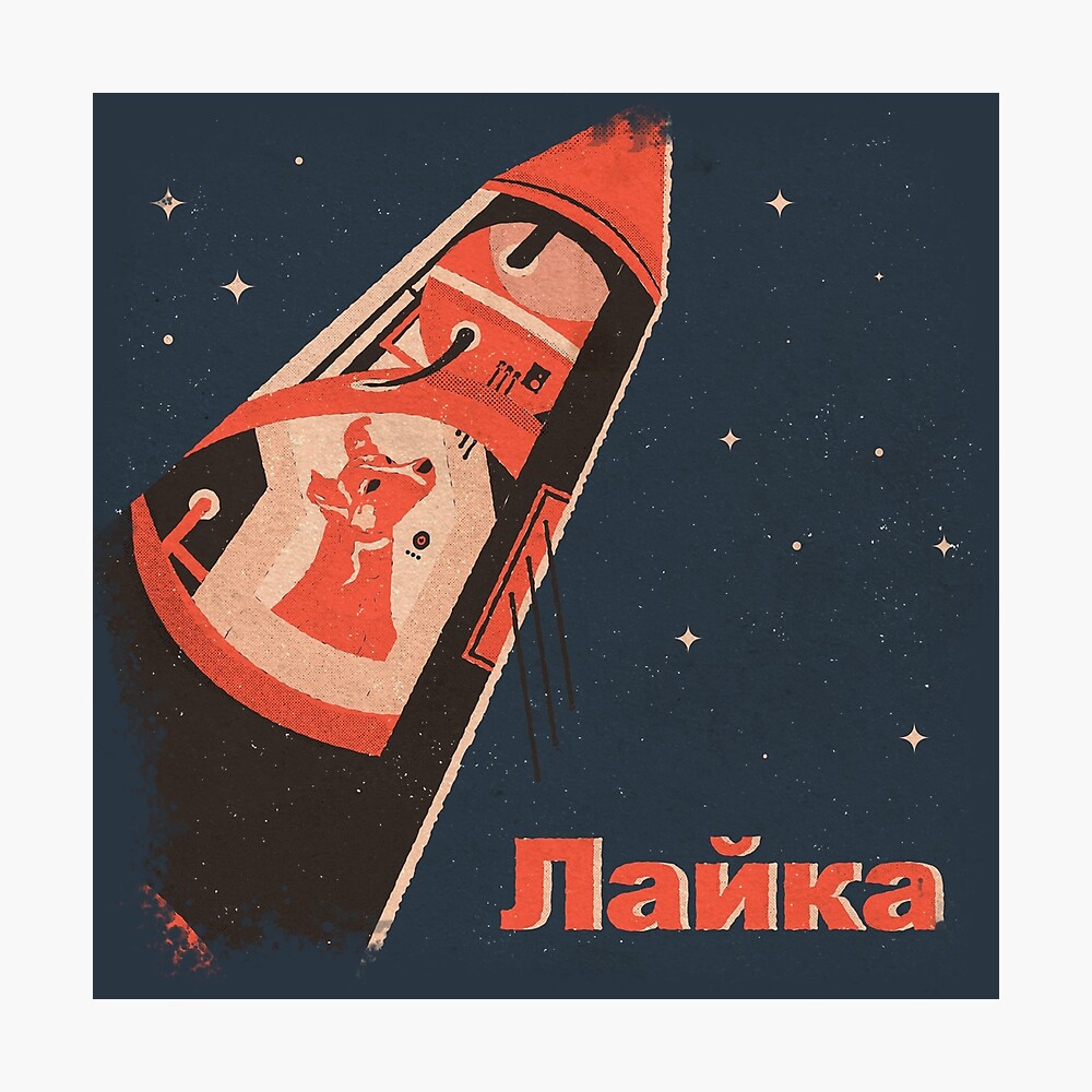 Soviet Space Poster Canvas HQ Print 8x10+1'' Border SPACE DOG LAIKA SPUTNIK #849