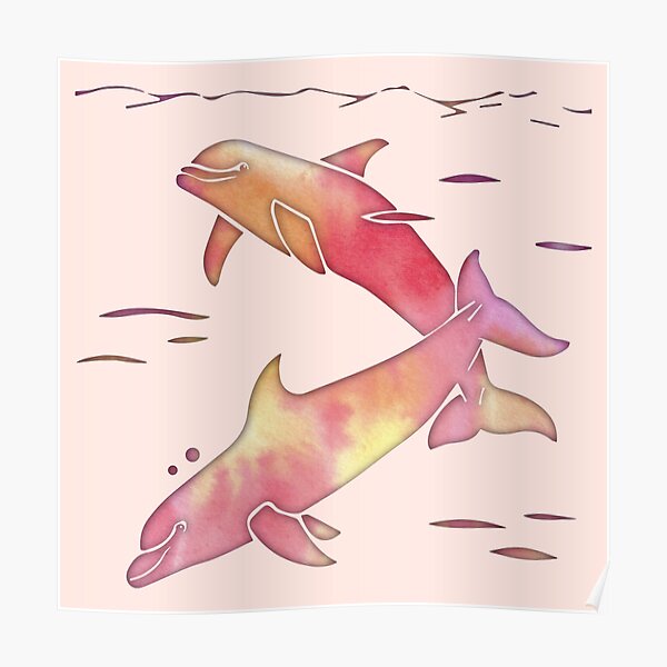Peach Sea Dolphins Poster