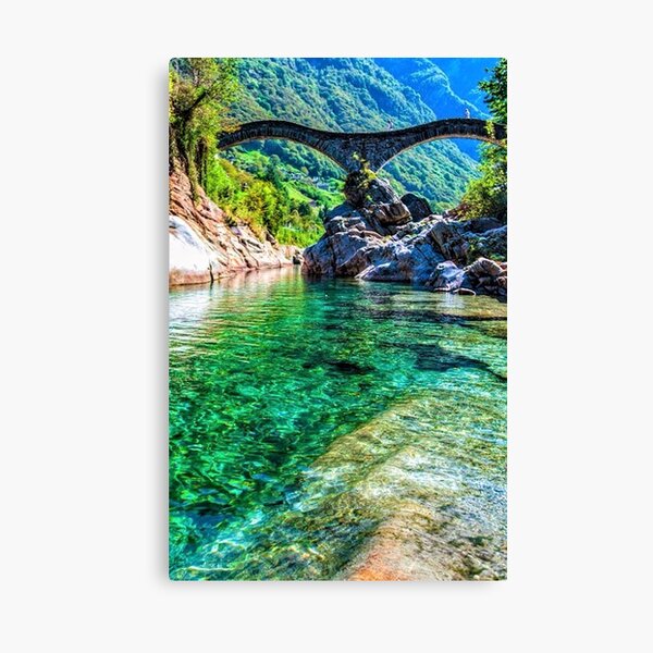 Doppelbogensteinbrücke in Verzasca-Tal, die Schweiz Leinwanddruck