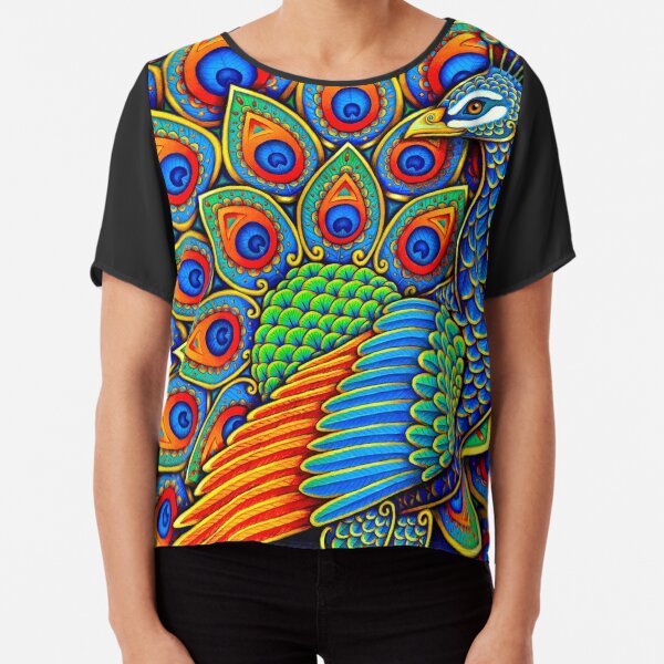 Colorful Paisley Peacock Rainbow Bird Chiffon Top