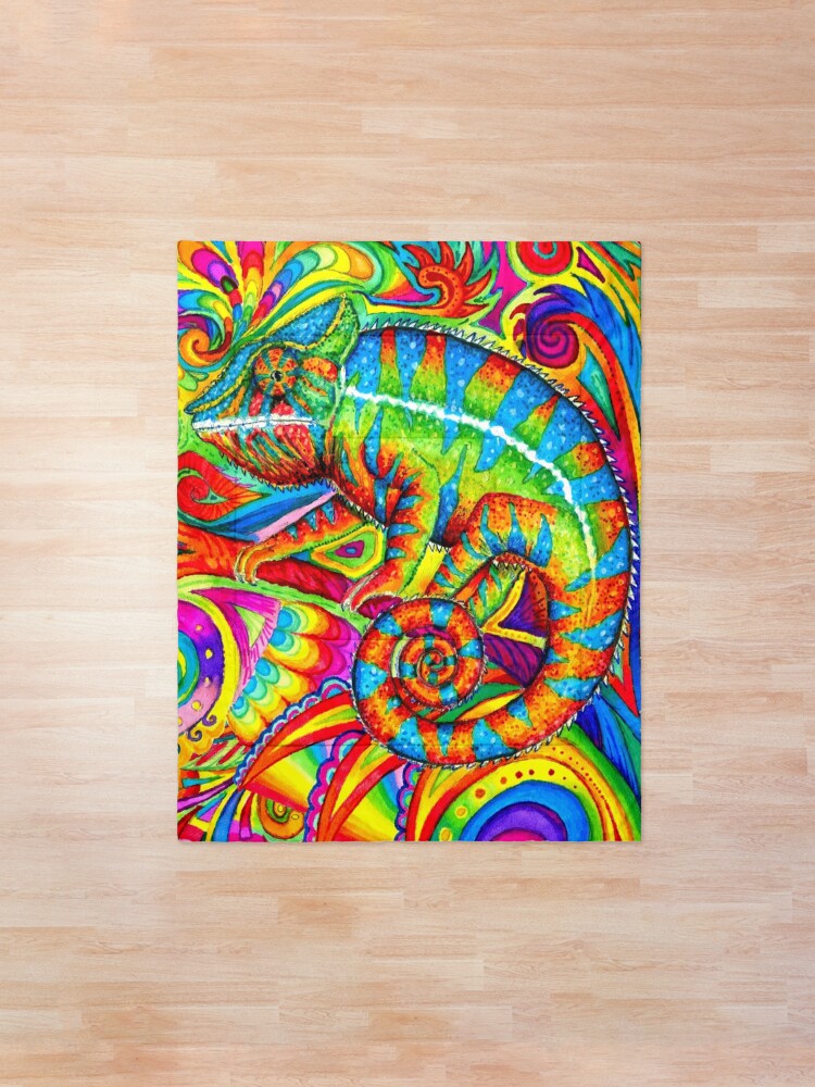 Alternate view of Psychedelizard Psychedelic Chameleon Colorful Rainbow Lizard Comforter
