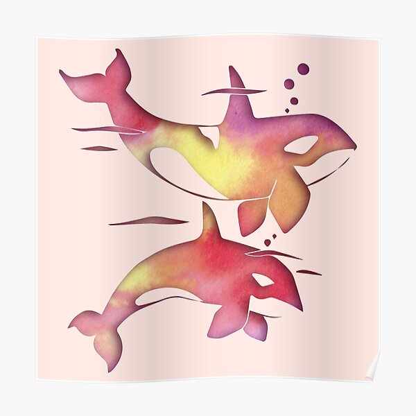 Peach Sea Orca Whales Poster