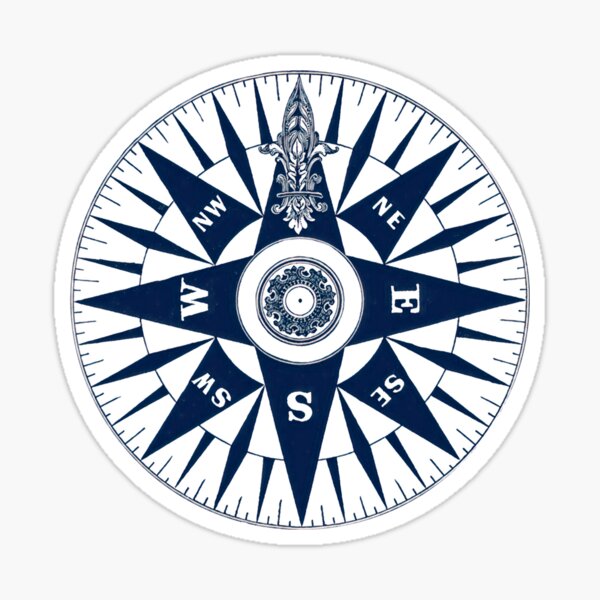 Ornate vintage nautical compass on navy blue Sticker