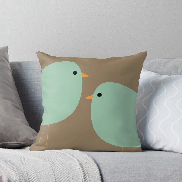 Item preview, Cute Bird Pair (Larger) in Celadon on Cocoa Brown Background. Minimalist Mid-Century-Modern Design designed and sold by kierkegaard.