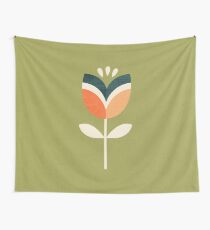 Retro Tulip - Orange and Olive Green Wall Tapestry