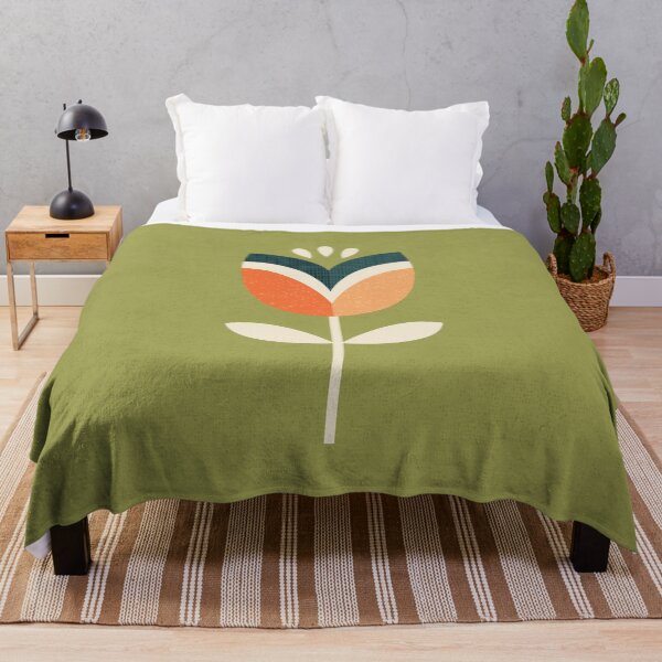 Retro Tulip - Orange and Olive Green Throw Blanket