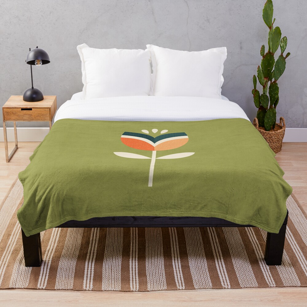 Retro Tulip Orange And Olive Green Throw Blanket By Daisy