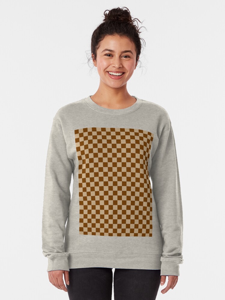 White and Tan Brown Checkerboard Pullover Hoodie