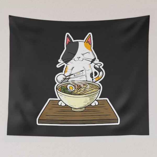 Item preview, Cute anime manga hawaii cat eats ramen noodles designed and sold by palaodesigns.