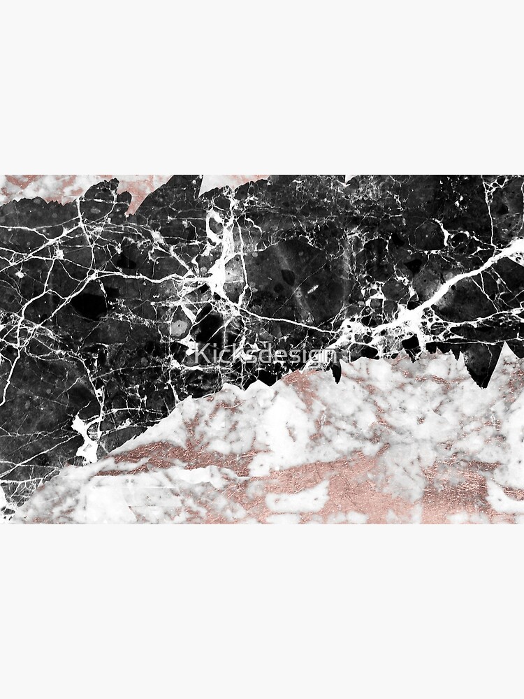 Thumbnail 6 of 6, Bath Mat, Modern abstract faux rose gold black white marble designed and sold by Kicksdesign.