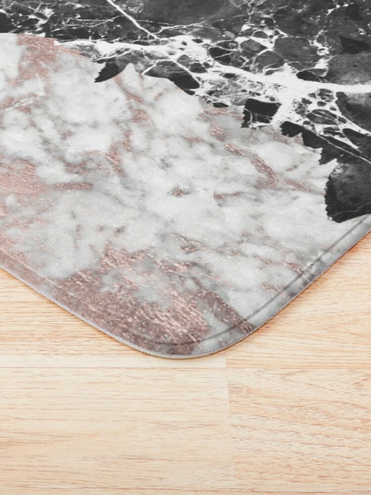 Thumbnail 3 of 6, Bath Mat, Modern abstract faux rose gold black white marble designed and sold by Kicksdesign.