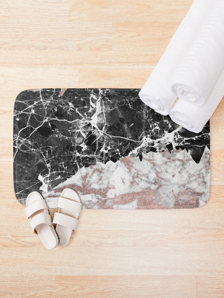 Thumbnail 2 of 6, Bath Mat, Modern abstract faux rose gold black white marble designed and sold by Kicksdesign.