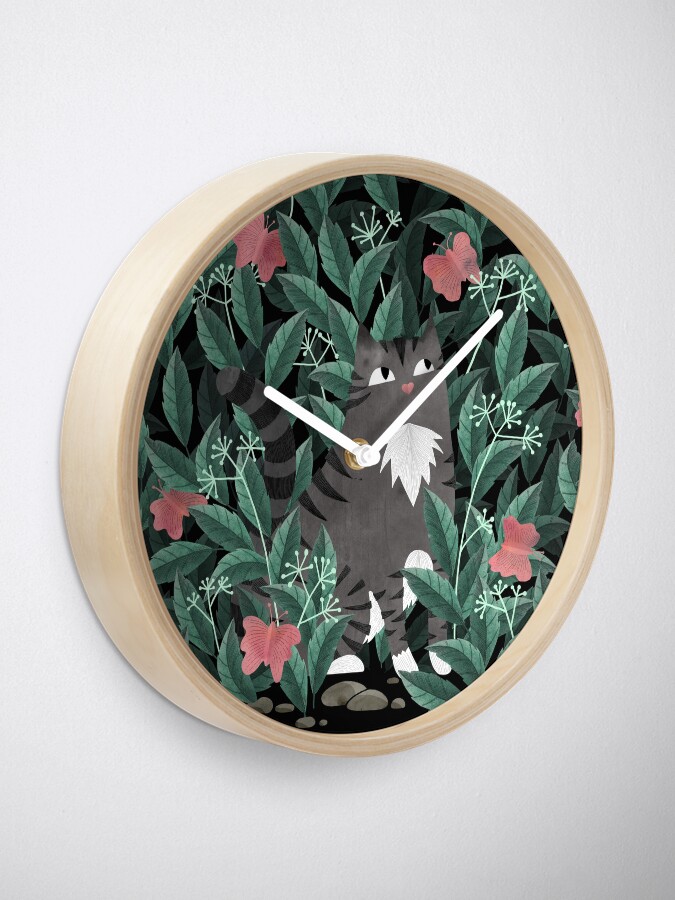 Alternate view of Butterfly Garden (Tabby Cat Version) Clock