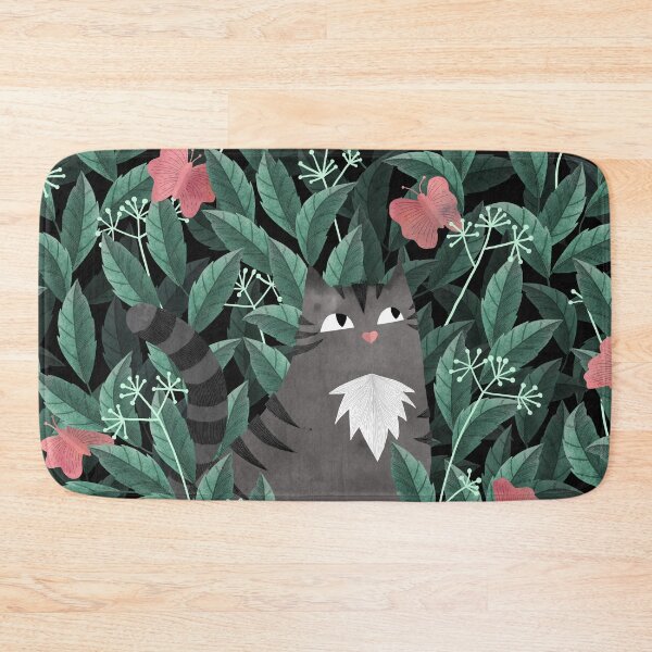 Butterfly Garden (Tabby Cat Version) Bath Mat