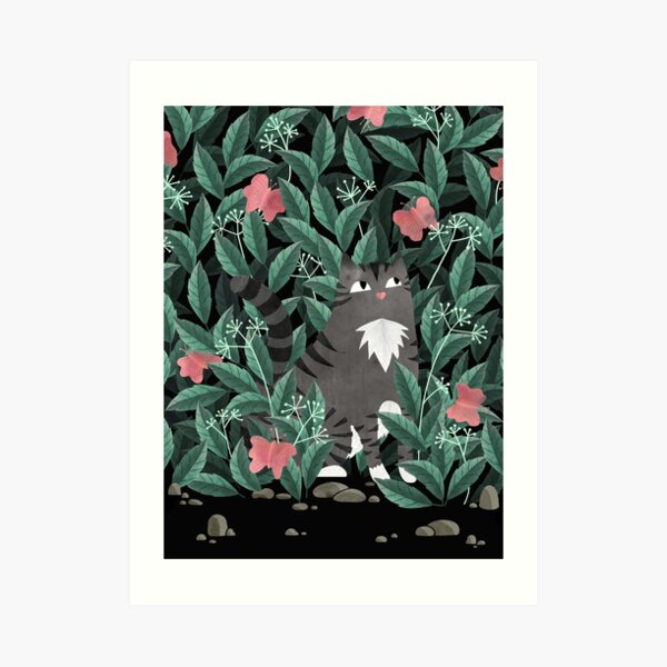 Butterfly Garden (Tabby Cat Version) Art Print