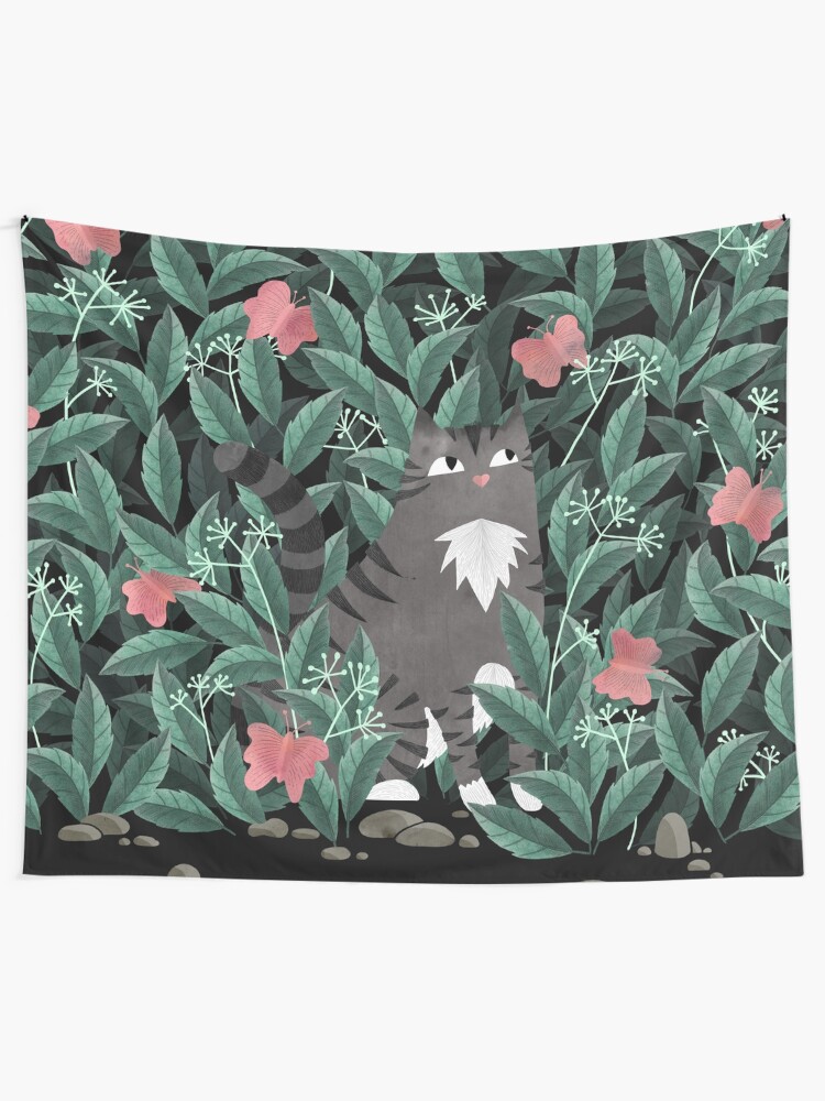 Alternate view of Butterfly Garden (Tabby Cat Version) Tapestry