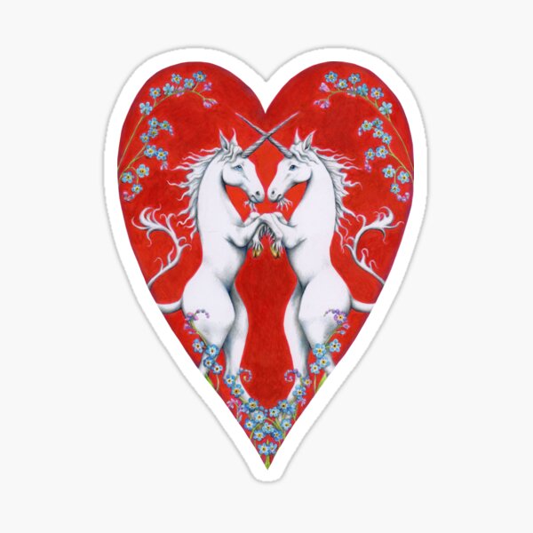 Unicorn Heart with Forget-me-not Flowers Sticker