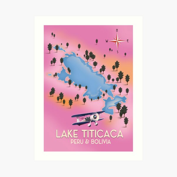 Lake Titicaca Map Travel poster Art Print
