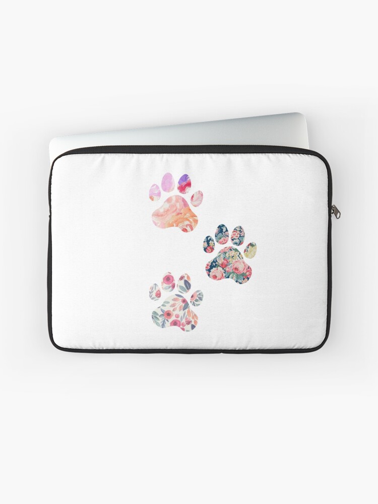 Thumbnail 1 of 2, Laptop Sleeve, Floral Paw Print Trio designed and sold by annmariestowe.