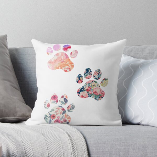 Floral Paw Print Trio Throw Pillow
