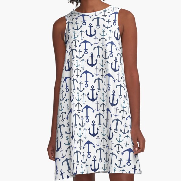 Blue Anchors A-Line Dress