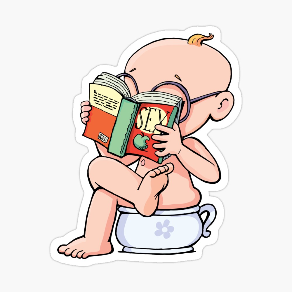 baby reads book about sex