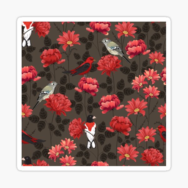 Red Roses and Birds Sticker