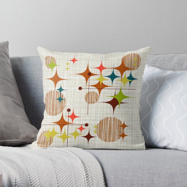 Eames Era Starbursts and Globes 4 (bkgrnd) Throw Pillow