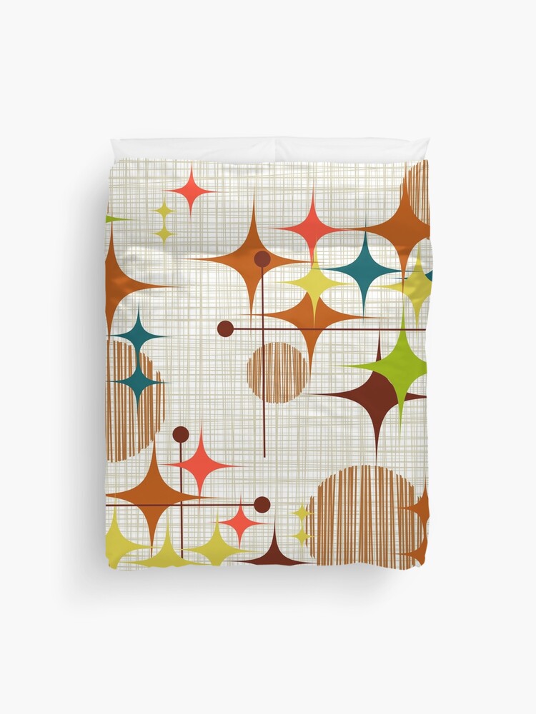 Thumbnail 1 of 2, Duvet Cover, Eames Era Starbursts and Globes 4 (bkgrnd) designed and sold by Makanahele.