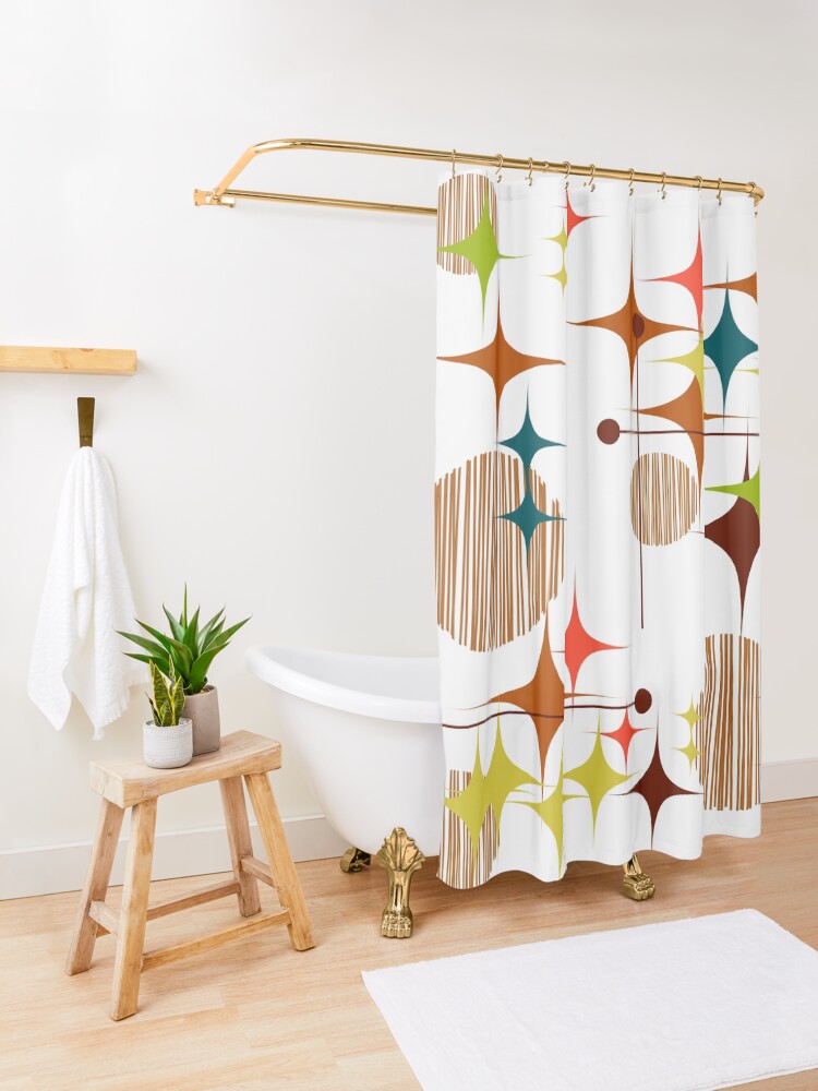 Alternate view of Eames Era Starbursts and Globes 4 Shower Curtain