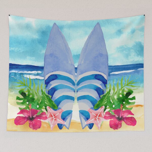 Item preview, Watercolor Surfboard Scene designed and sold by Makanahele.