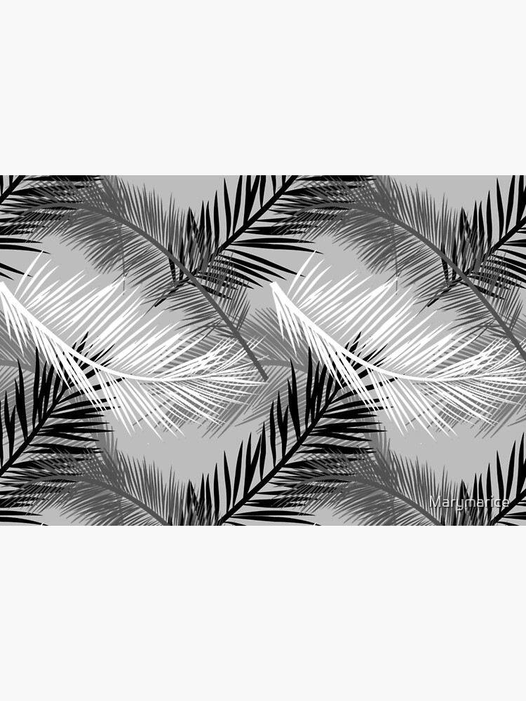 Palm Leaf Print, Gray, Black and White by Marymarice