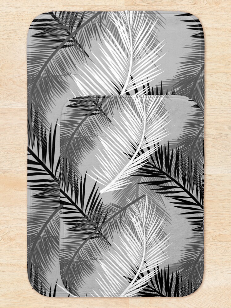 Alternate view of Palm Leaf Print, Gray, Black and White Bath Mat