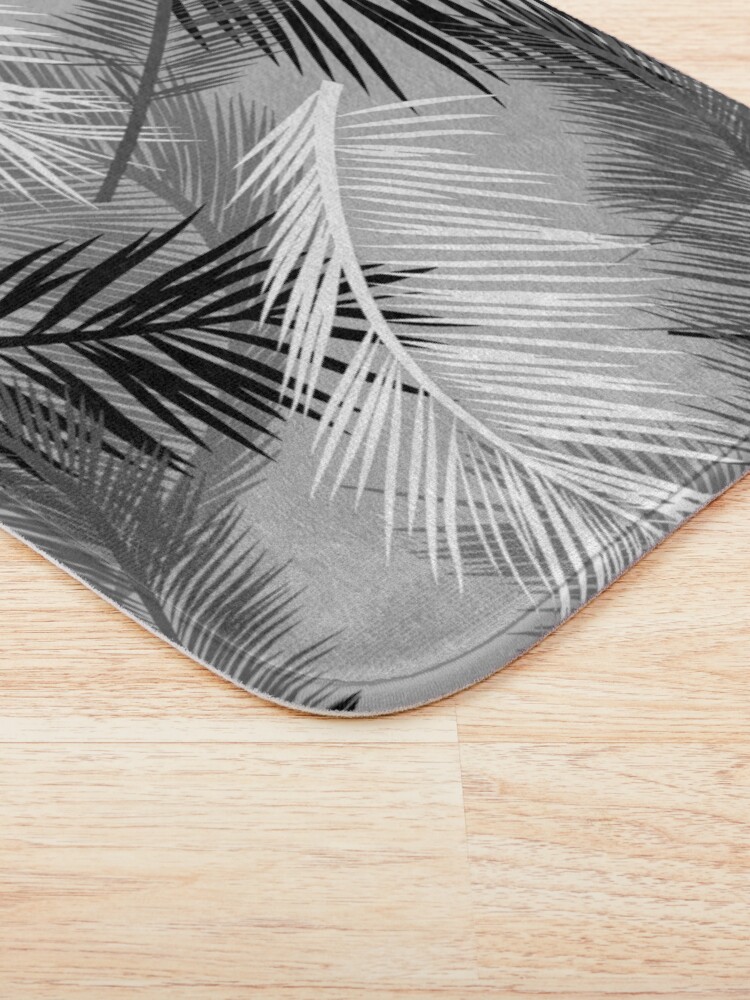 Alternate view of Palm Leaf Print, Gray, Black and White Bath Mat