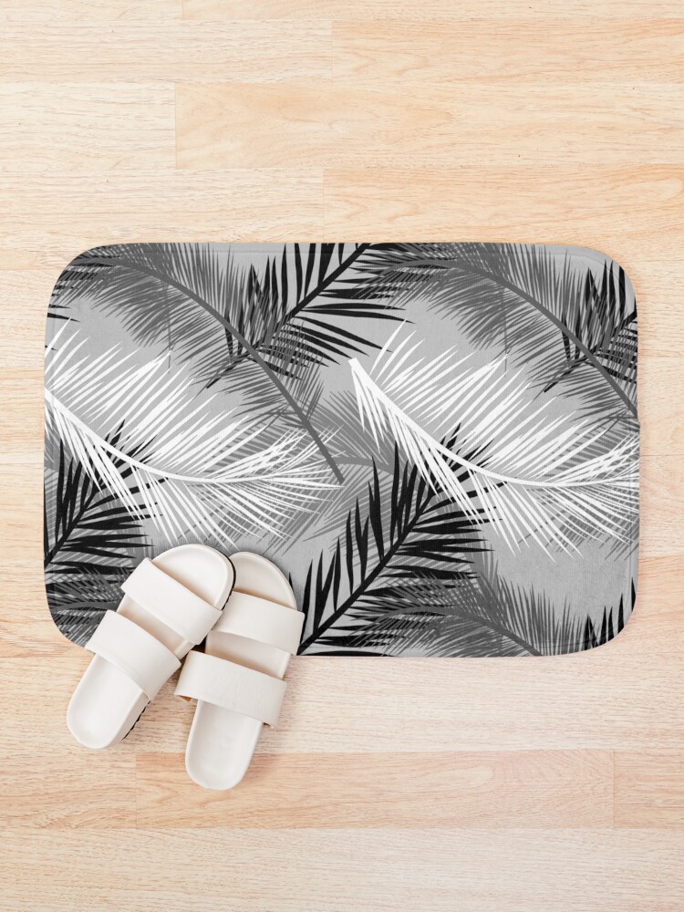 Alternate view of Palm Leaf Print, Gray, Black and White Bath Mat
