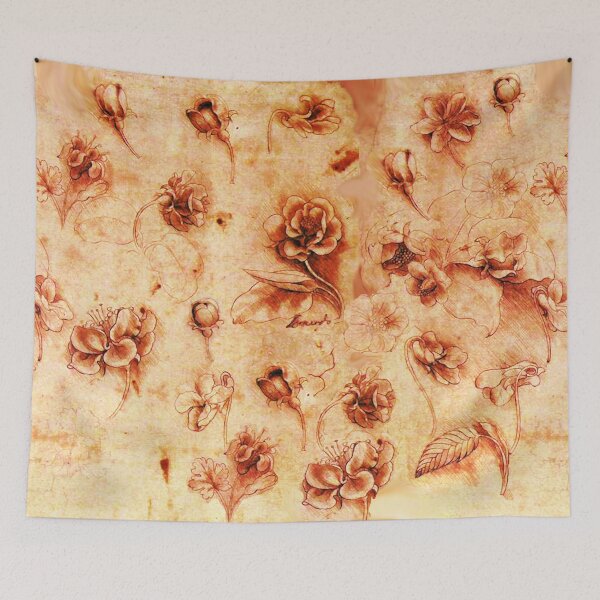 Item preview, STUDY OF FLOWERS IN ANTIQUE BROWN SEPIA Leonardo Da Vinci Drawings designed and sold by BulganLumini.