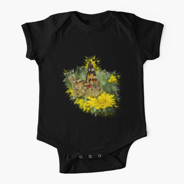 wundervoller Schmetterling auf einer gelben Blume Baby Body Kurzarm