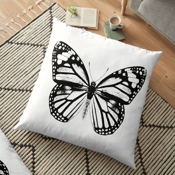 Monarch Butterfly | Vintage Butterflies | Black and White | Floor Pillow
