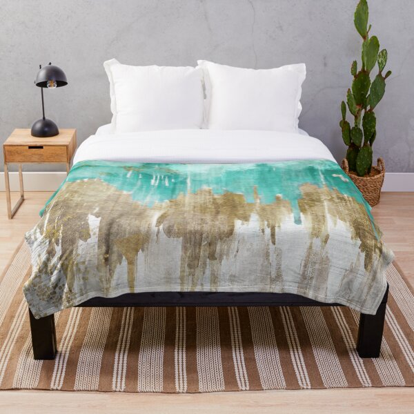 Opulence Turquoise Aqua Drippy Ikat Throw Blanket