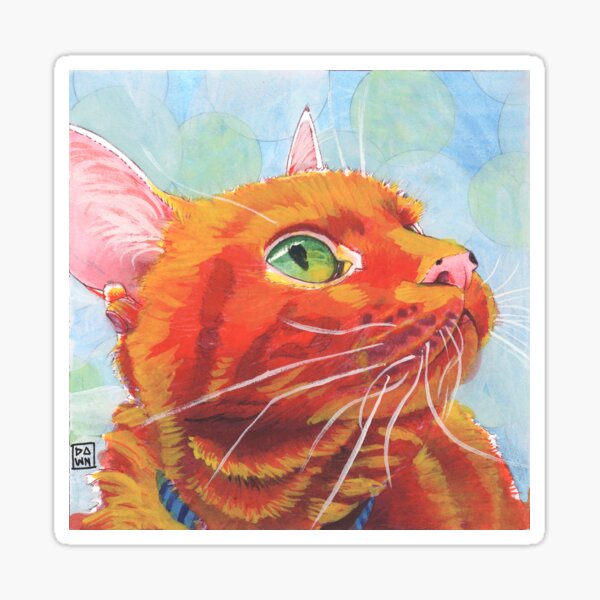 Pop Art Red Tabby Cat Ink Painting in Intense Colors and Patterns Sticker