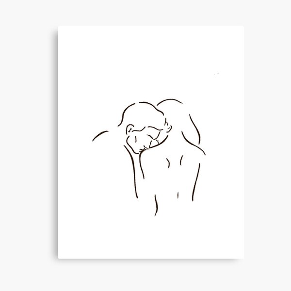 Kissing Couple Line Art Drawing Love Kiss Minimalism Black Contour Canvas Print By Awhalesong Redbubble