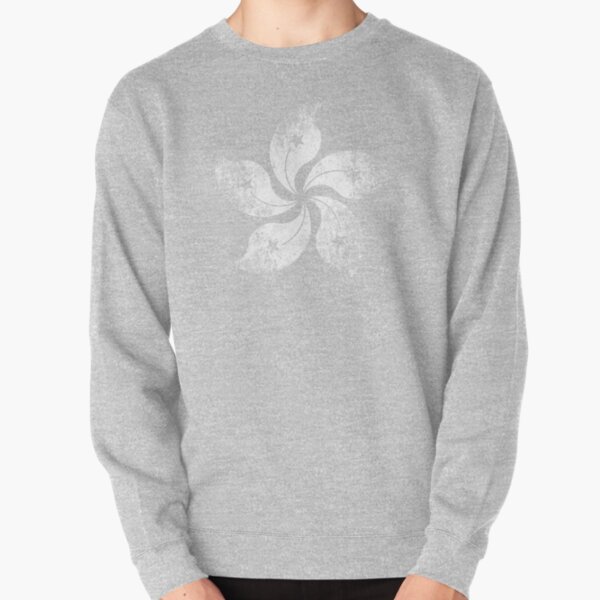 Distressed Hong Kong Black Orchid Blossom Emblem Pullover Sweatshirt