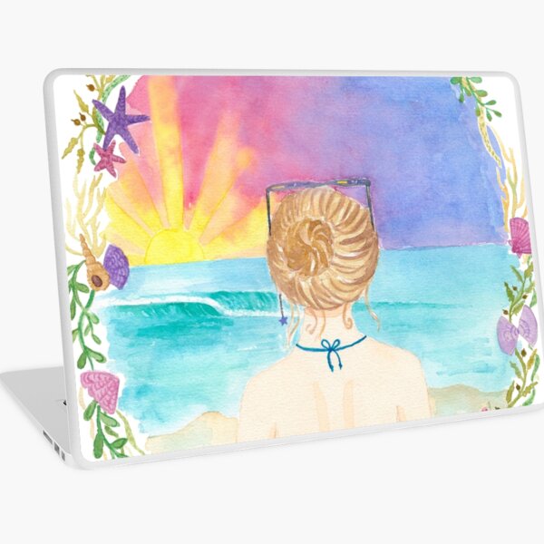 Sunset beach girl Laptop Skin