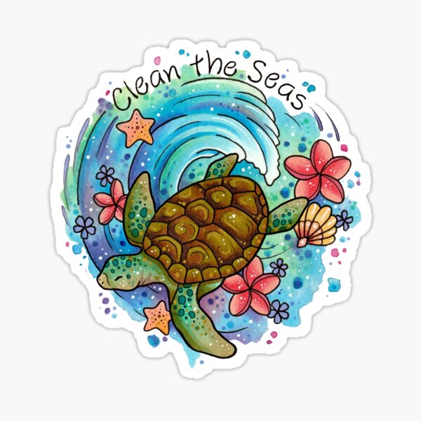 Swimming Turtle and Waves Sticker