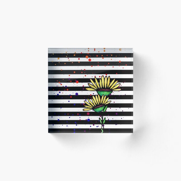 Daffodils and Stripes Acrylic Block