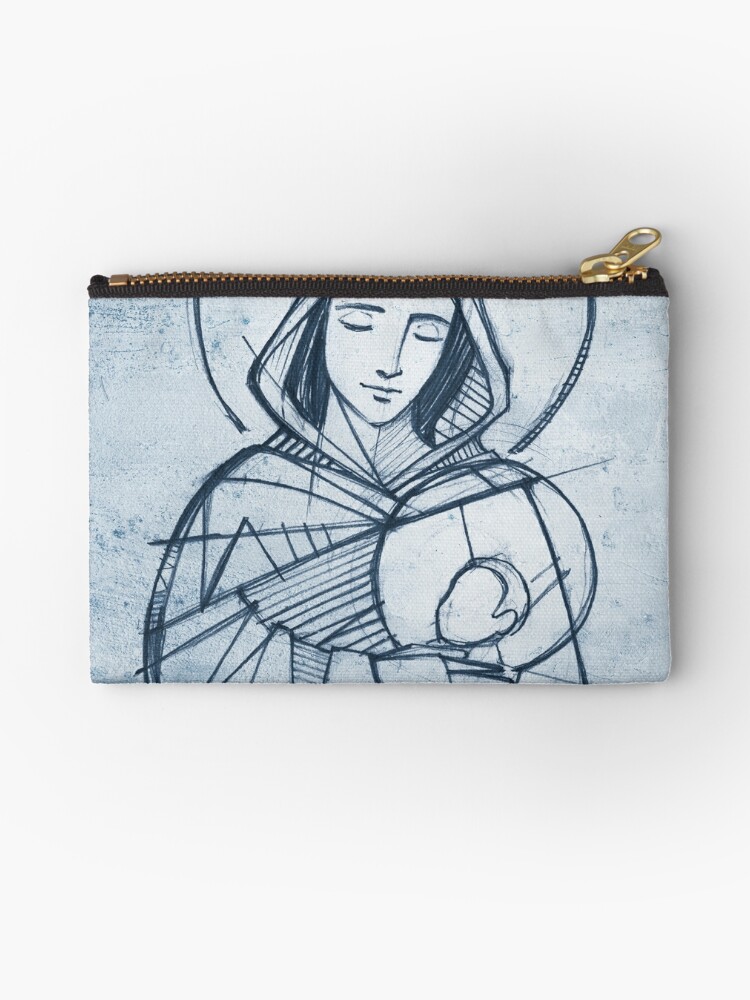 Virgin Mary and baby Jesus hand drawn pencil illustration | Zipper Pouch