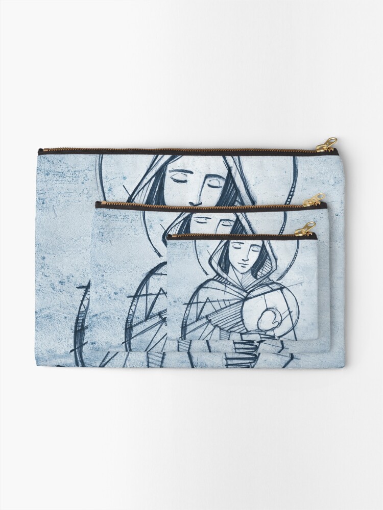 Virgin Mary and baby Jesus hand drawn pencil illustration | Zipper Pouch